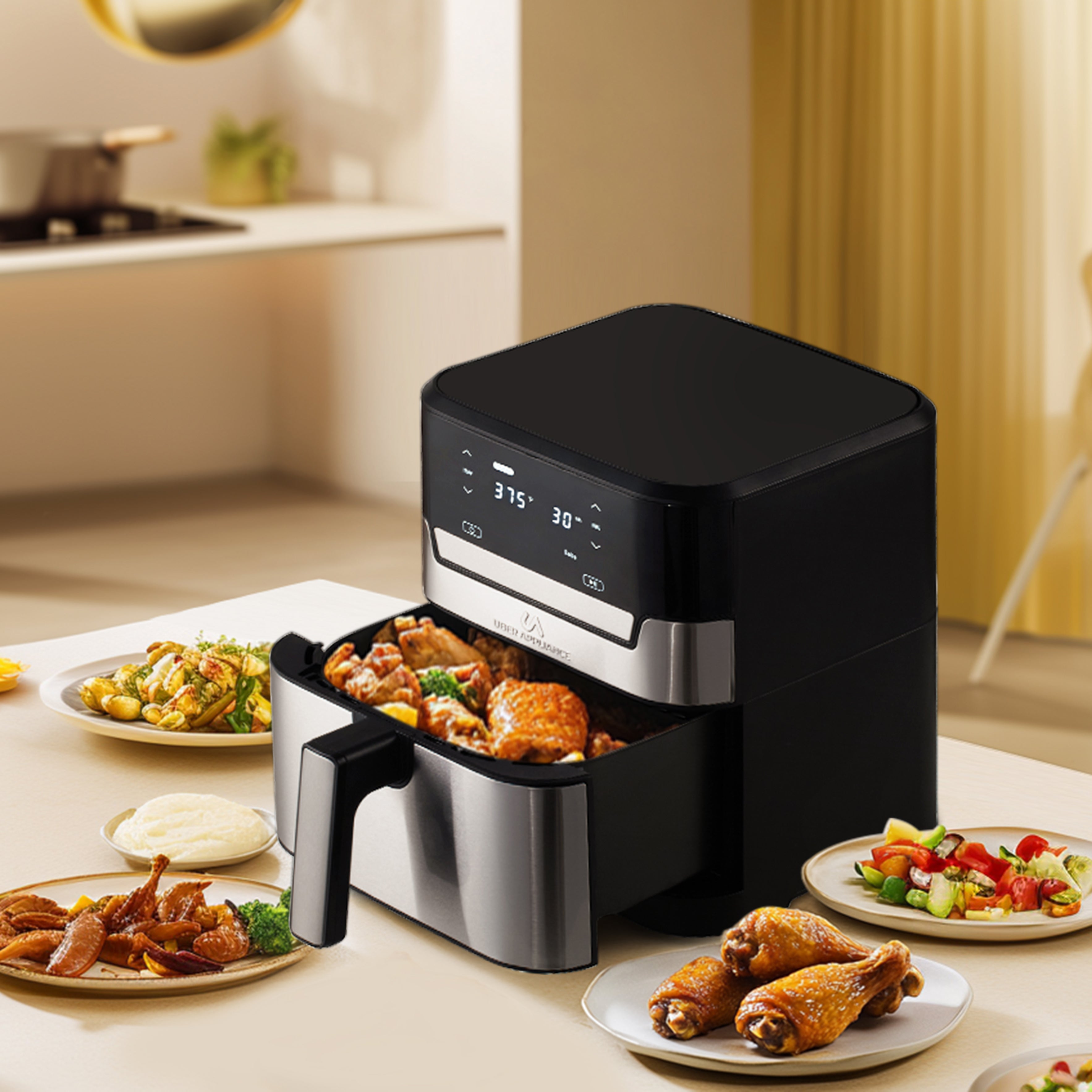 Uberappliance Air fryer XL Premium Ceramic Coated PTFE PFOA Free - 7QT SS
