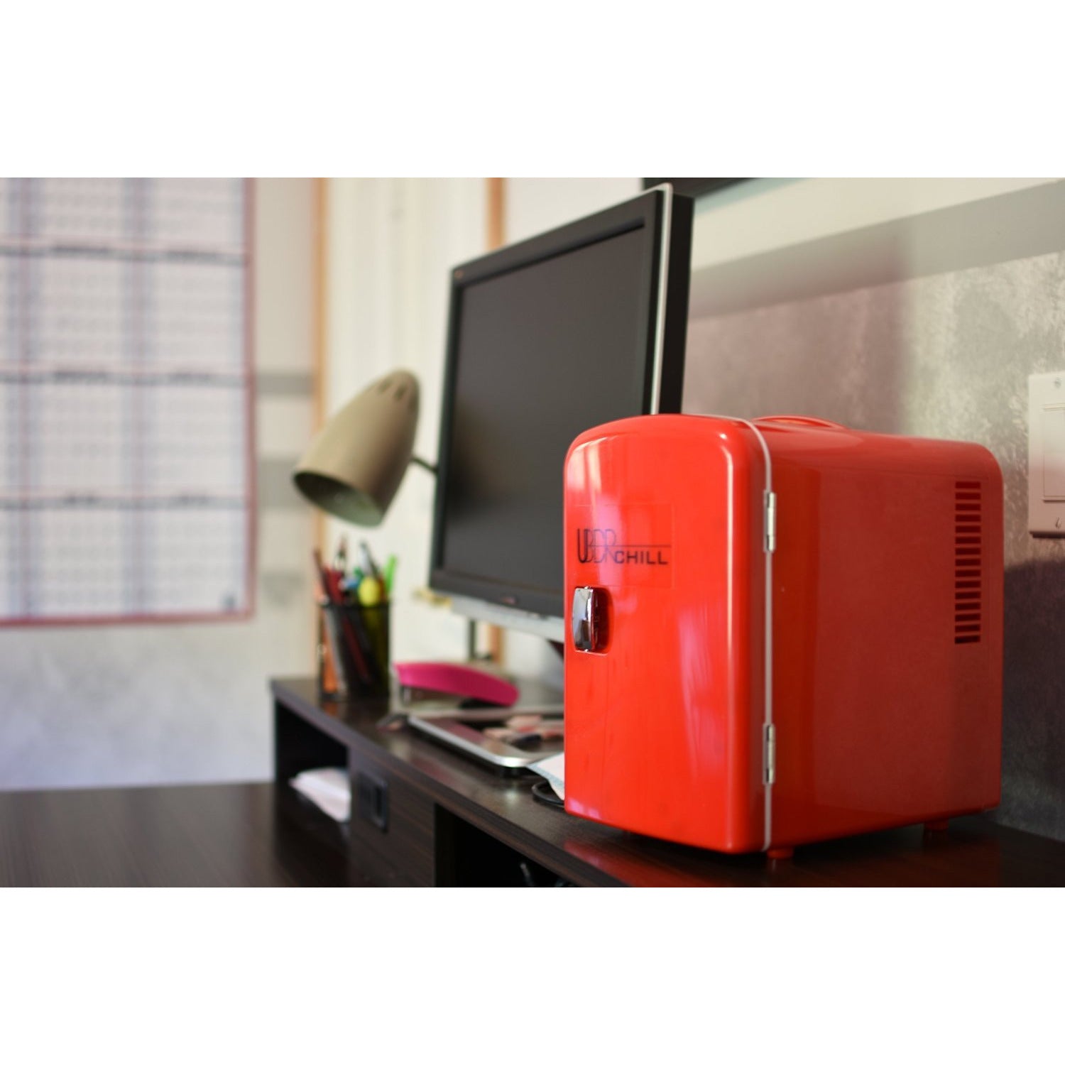 Uberappliance Uber Chill Mini Fridge perfect for a student dorm room, bed room or office #color_red